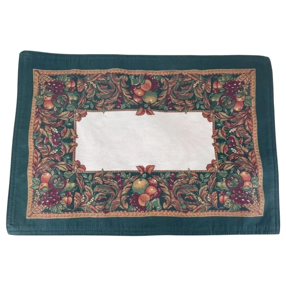 Set Of 4 Thanksgiving Fruit‎ & Vine Placemats Green Border 18